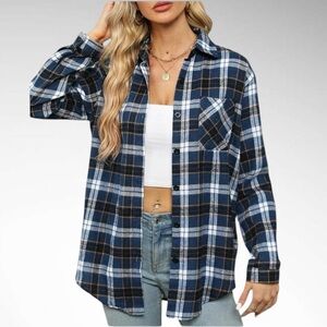NWT Asiertiy Buffalo Plaid Buttondown Flannel Shirt Long Sleeves Collared
